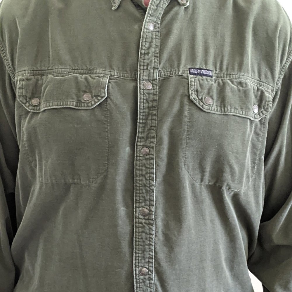 Men's Harley Davidson Long Sleeve Snap Button Shirt - Olive